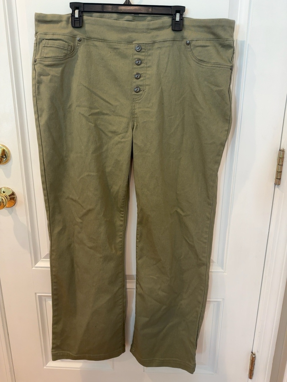 DQ² by DQ Collection Olive Green Pull-On Skinny Pants 2X Button Front Stretch - Picture 3 of 7